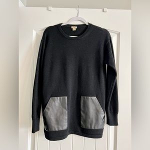 J Crew Black Sweater w Faux Leather Pocket Detail Sz: S